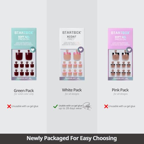 BTArtbox Press On Toenails - Short Squoval French Tip Gel Kit (32 Pcs)