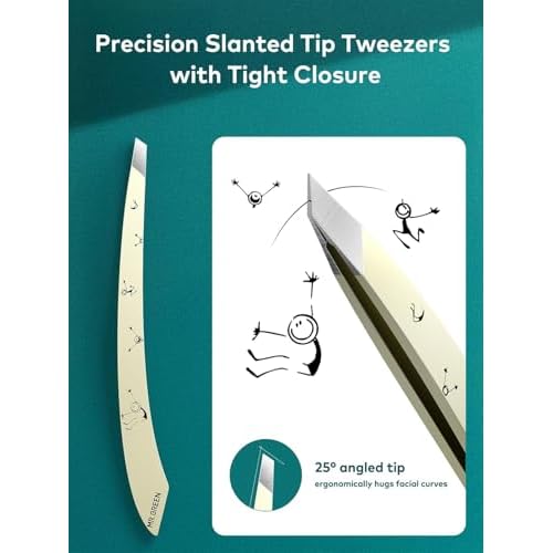 MR.GREEN Tweezers,Professional Precision Eyebrow Tweezers for Women and Men, Tweezers for Facial Hair Women, Stainless Steel Slanted Hair Removal Tweezers, Eyebrow Plucker, Ingrown hair tweezers