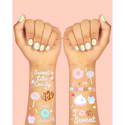 xo, Fetti Donut Temporary Tattoos - 50 Iridescent Styles | Sweet One Birthday Decorations, Two Sweet Cupcake Party, Sassy Six, Fourever Dessert Supplies, Cotton Candy Favors