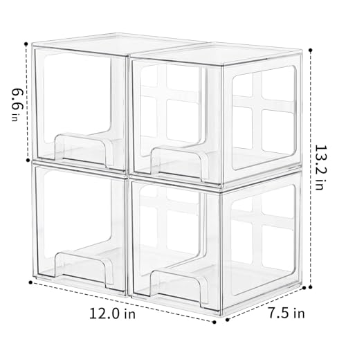 SMARTAKE 4 Pack Stackable Makeup Organizer Drawers, Acrylic Bathroom Organizers, 6.6'' Tall Clear Plastic Storage Drawers for Vanity, Undersink, Kitchen Cabinets, Skincare, Pantry Organization