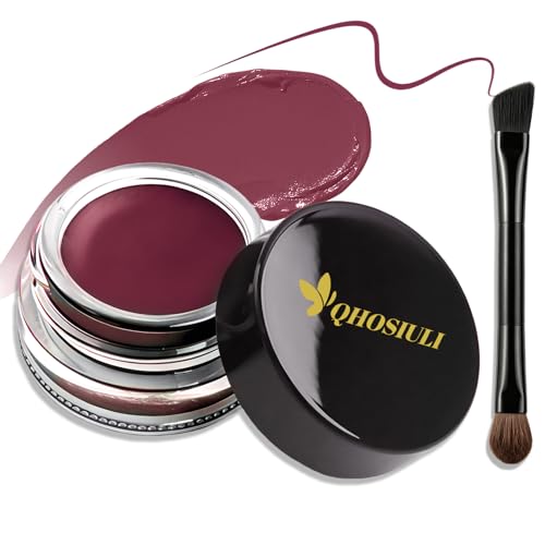 QHOSIULI Burgundy Waterproof Gel Eyeliner & Eyeshadow 2-in-1 Cream Pot - Long-Lasting, Smudge-Resistant, Matte Waterline Makeup with Brush