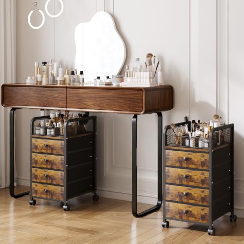 Rolling Makeup Organizer Cart with 4 Drawers & Top Divided Tray