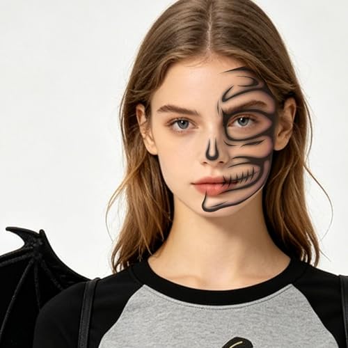 Halloween Skull Face Tattoos - 8 Sheet Temporary Tattoo Stickers