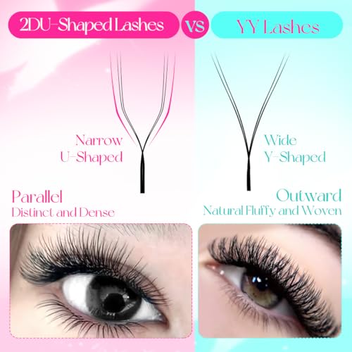 U Shaped YY Lashes Cluster Extensions Natural Soft Wispy Volume 2DUU False Eyelashes Matte Black Lashes(U-0.07C-8-15mix)