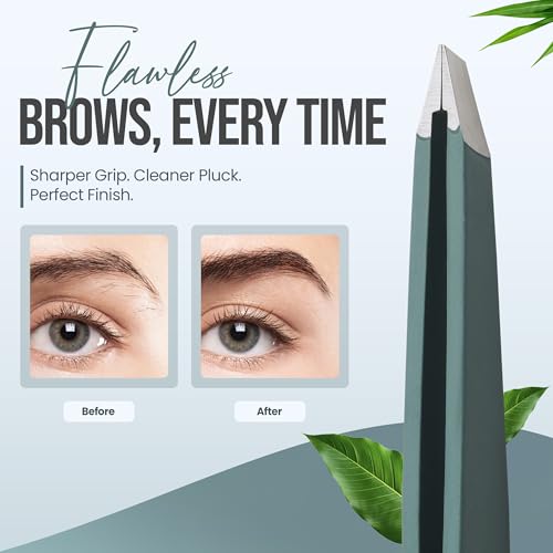 Olive Fog Professional Slant Tip Tweezers - Stainless Steel Eyebrow & Facial Grooming Tool