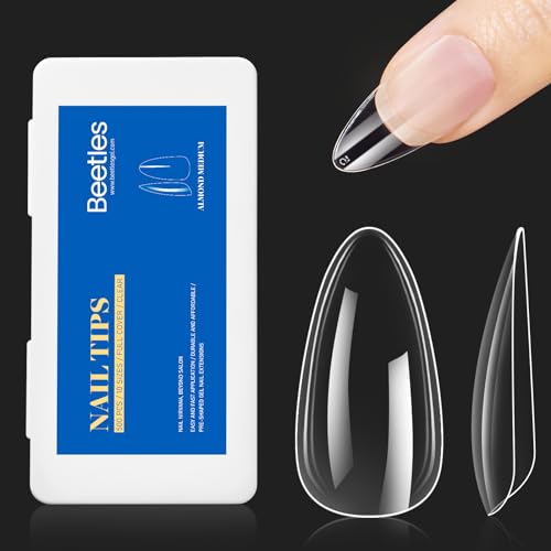 Beetles Gel Nail Tips Almond Medium 500Pcs – Pre-Shaped False Nails (Clear, 10 Sizes)