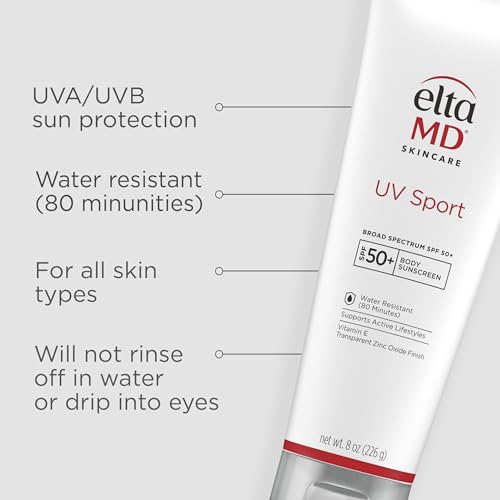 EltaMD UV Sport Sunscreen Lotion SPF 50 - Face and Body Sunscreen SPF 50, Water & Sweat Resistant, Zinc Oxide Formula for Active Lifestyles