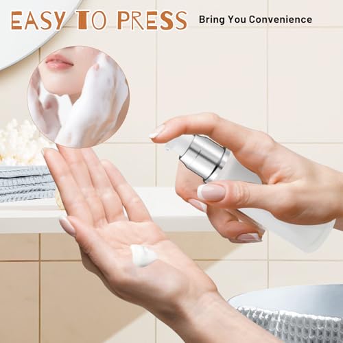 6 Pcs 60ml/2oz Frosted Glass Pump Bottles Refillable Liquid Foundation Bottle Cosmetic Containers Jars with Pump Dispenser for Makeup Cream Body Cream Lotion - Silver