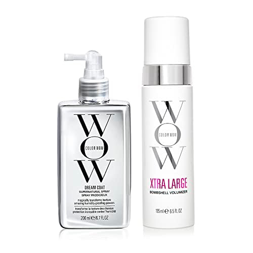 COLOR WOW Long-Lasting Blowout Bundle- Blowouts that last for days| Go big with XTRA LARGE Volumizer and go frizz-free with DREAM COAT anti-frizz spray| heat protection