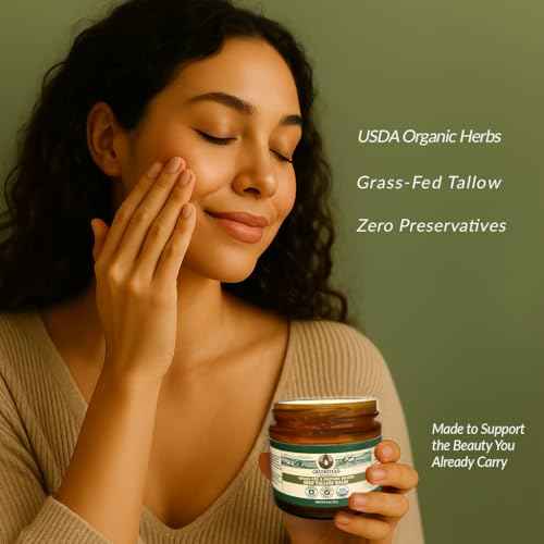 Greenstead Naturals Organic Beef Tallow for Skin – USDA-certified Whipped Tallow Balm for Skin Face and Body with Jojoba Oil and Cocoa Butter – Unscented and Herb-Infused – 2 oz.