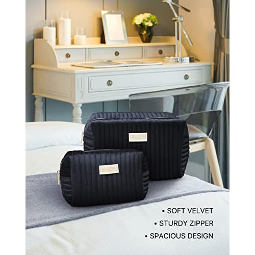 Set of 2 Toiletry Bags for Women, Travel Toiletry Bag for Cosmetics, Makeup, Toiletries | Large Capacity Toiletry Bags for Traveling, Cosmetic Pouch, Makeup Bag Small and Large Size, Ebony
