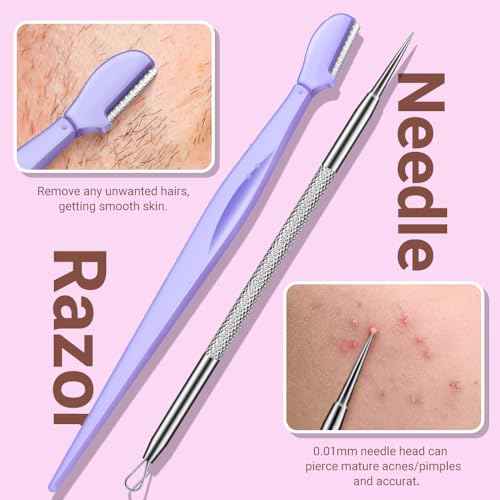 TsMADDTs Blackhead Remover Tools and Ingrown Hair Tweezers, 9PCS Pimple Popper Tool Kit, Ingrown Hair Removal Kit with Pimple Extractor, Pore Extractor, Tweezers, Razor