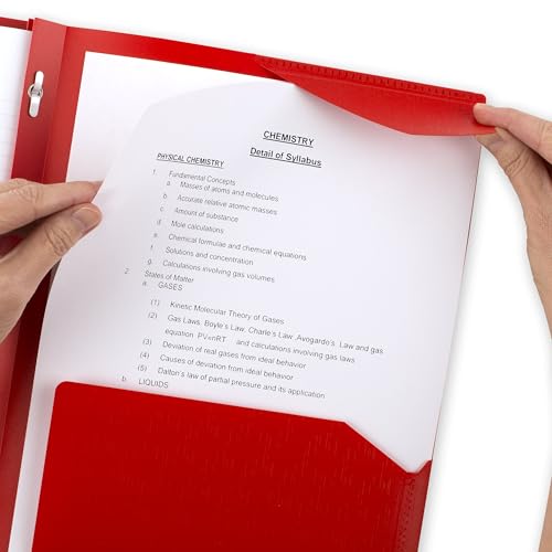 Five Star Red 2-Pocket Plastic Folder with Stay-Put Tabs & Prong Fasteners - 1 Count
