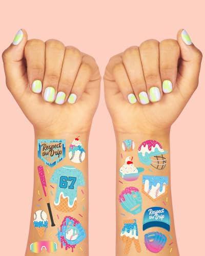 Baseball Drip Temporary Tattoos - 60 Pack Party Favors