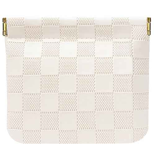 Leather Pocket Cosmetic Bag for Purse,Coin Purse Lipstick Cosmetic Accessories Organizer, Travel Kit Storage Pouch,Waterproof Portable No Zipper Self-closing (White/Small)