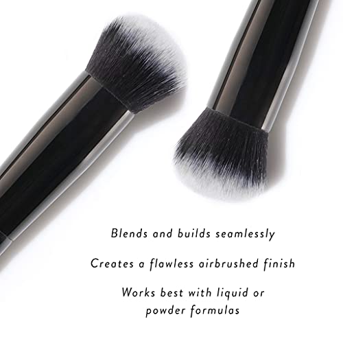 LAURA GELLER NEW YORK Foundation Makeup Brush with Wooden Handle in Midnight Black – Works with Foundation, Concealer, Blush – For Applying and Blending Liquid, Cream or Powder Makeup