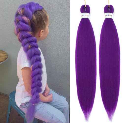 Purple Braiding Hair Pre Stretched Synthetic Braiding hair Extensions for Braids, Purple Hair Extensions for Stage Party Halloween Costume Cosplay 48 Inch 2 Packs