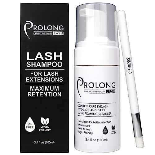 Eyelash Extension Shampoo & Brush - Large 100ml Bottle - Gentle Foaming Cleanser Lash Wash for Extensions and Natural Lashes - Safe Daily Makeup Remover - Paraben & Sulphate Free - Salon & Home Use