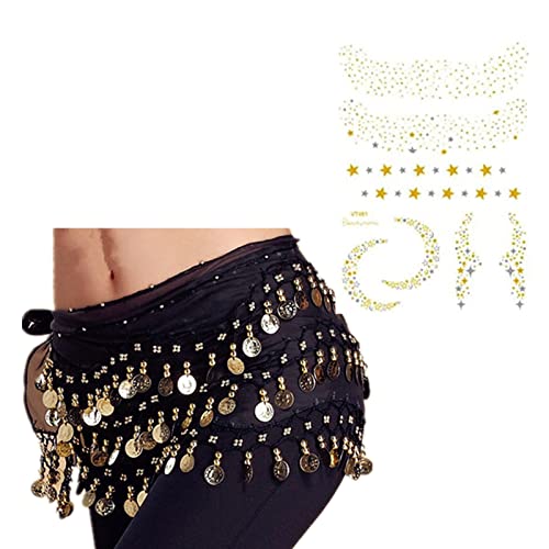 Gold Coin Belly Dance Hip Scarf Belt – 128 Coins Black