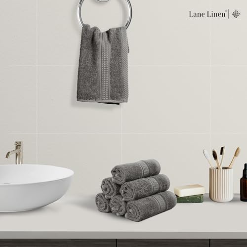 LANE LINEN Cotton Wash Cloths 12 Pack, 12x12 Grey