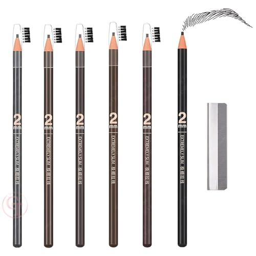 2mm Ultra-Fine Eyebrow Pencils with Brush - 6 Pack Brown