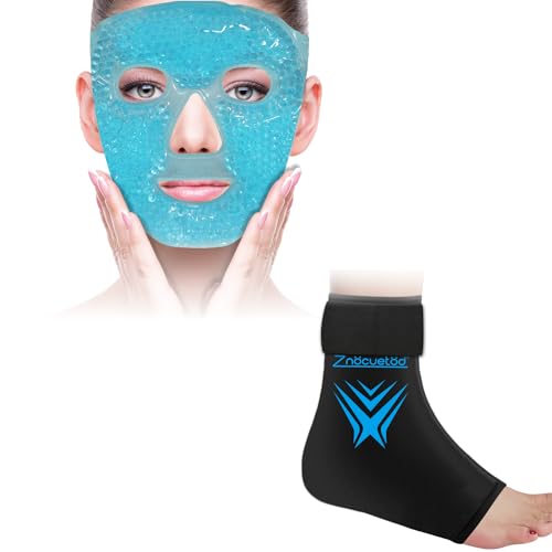 ZN?CUET?D Bundle of Gel Beads Ice Face Mask for Headaches, Puffy Eyes, Redness, Migraines and Ankle Ice Pack Wrap Compression Sleeve for Injuries Foot Swelling
