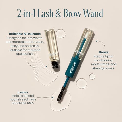 Cliganic Organic Castor Oil, 100% Pure (2oz Glass Bottle with Eyelash Kit) - For Eyelashes, Eyebrows, Hair & Skin (Packaging May Vary)