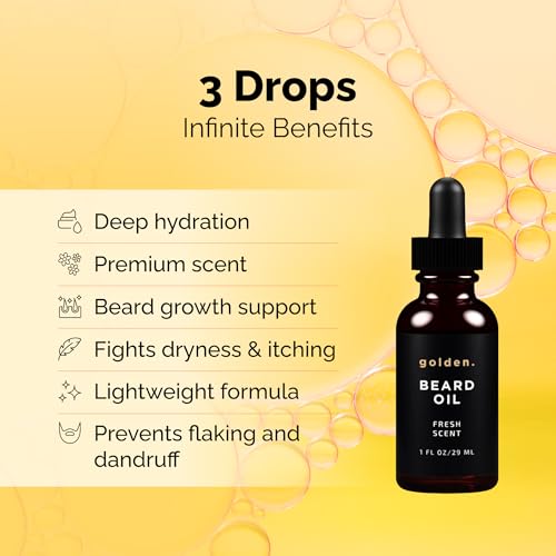 Golden Grooming Beard Oil for Men | Hydrating & Conditioning with Castor Oil, Jojoba Oil, and Olive Oil | Fresh Scent | 1oz