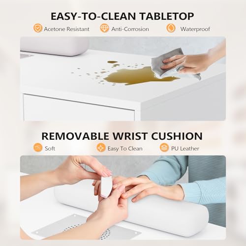 OmySalon L-Shaped Manicure Table 52" with Dust Collector