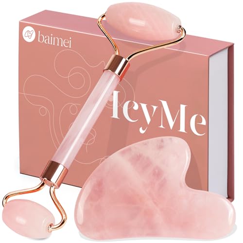 Rose Quartz Facial Roller & Gua Sha Set for Face Sculpting