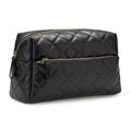 Amazon Essentials Quilted Travel Makeup Bag with Mesh Compartments, Black Faux Leather