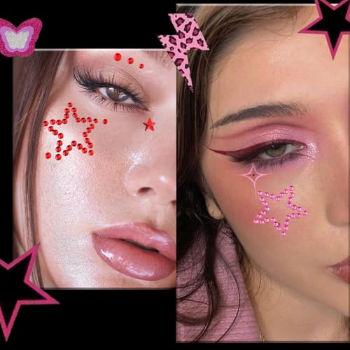 Self-Adhesive Face Gems Stickers with Star Rhinestones, 7 Sheets