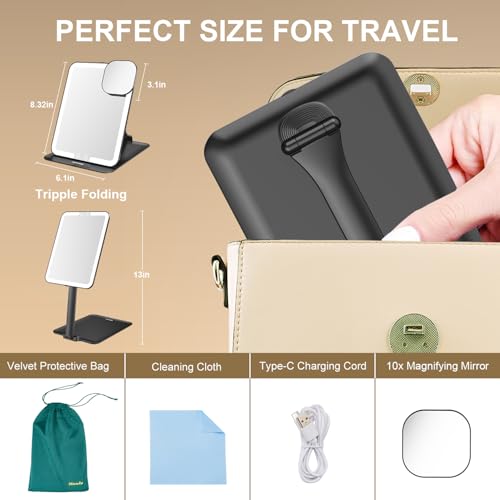 Mocado Rechargeable Travel Makeup Mirror with Adjustable Light