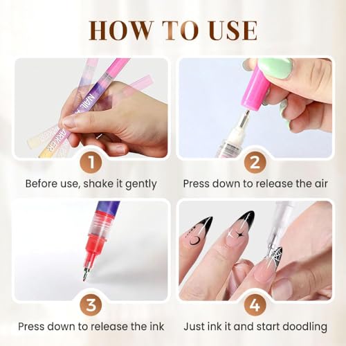 2 Set 12 Colors Nail Art Pens Set - Professional Nail Markers for 3D, Dotting, Drawing & DIY
