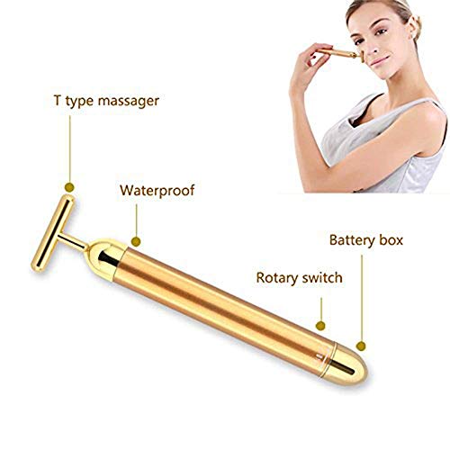 24K Gold T-Shape Facial Massager Electric Vibration Face Lift