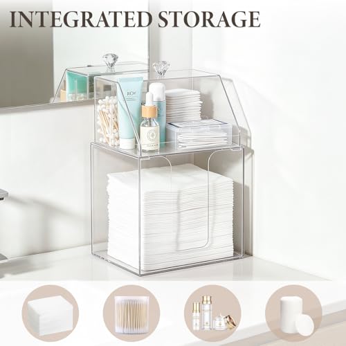 Disposable Facial Towel Holder with Storage Box – 6.7x6.7x10 Clear