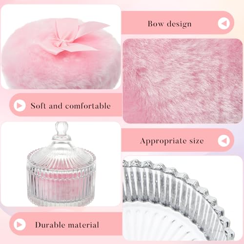 Powder Puff Set with Crystal Glass Container, 2 Soft Velour Puffs
