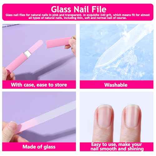 FANDAMEI Nail Kit, Manicure Kit For Women, Nail Care Kit With Glass Nail File, 5pcs 180/240 Grit Nail Files For Natural Nails, Cuticle Oil, Cuticle Trimmer, Cuticle Pusher, Manicure Set