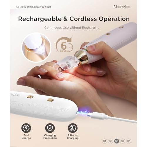 MelodySusie Professional Manicure Pedicure Kit, Cordless 8-in-1 Electric Nail Drill with 20 Speeds, Rechargeable E-File for Thick Nails & Cuticles, Ideal Foot Care for Women Men-PC650E