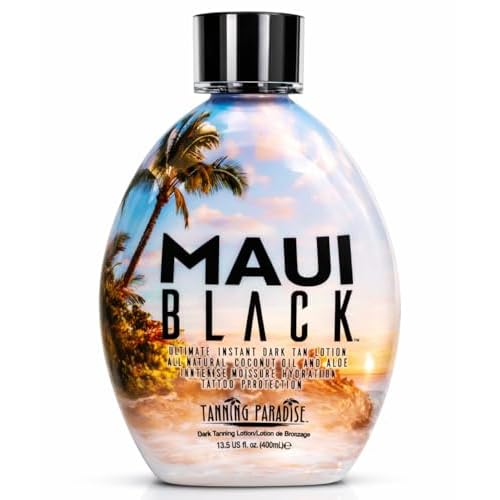 Tanning Paradise Maui Black TanningLotion Instant Dark Tanning Lotion Natural Tan Lotion with Coconut Oil and Aloe Hydration Boost and Tattoo Protection 13.5oz