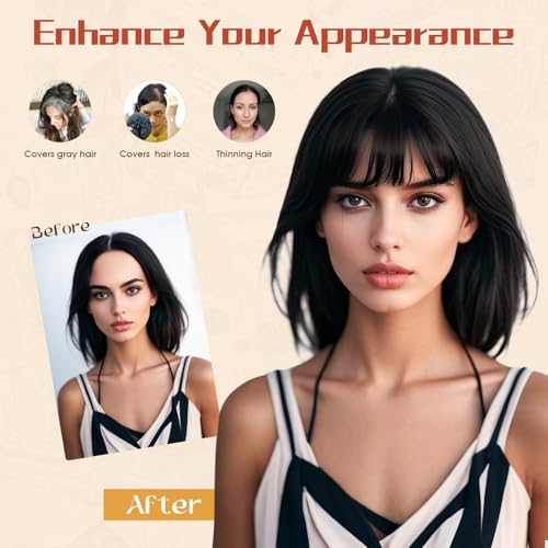 Rich Choices 10 Inch #1B Natural Black 100% Remy Human Hair Topper 150% Density 3D 360° Lace Base Clip-in