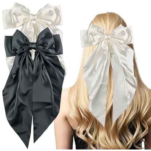 Stocking Stuffers for Women - 2 PCS White Black Hair Bows - Hair Accessories for Women Girls | Cute Clips Claws Barrettes for Mom - Christmas Birthday Valentines Day Gifts | Easter Basket Stuffers