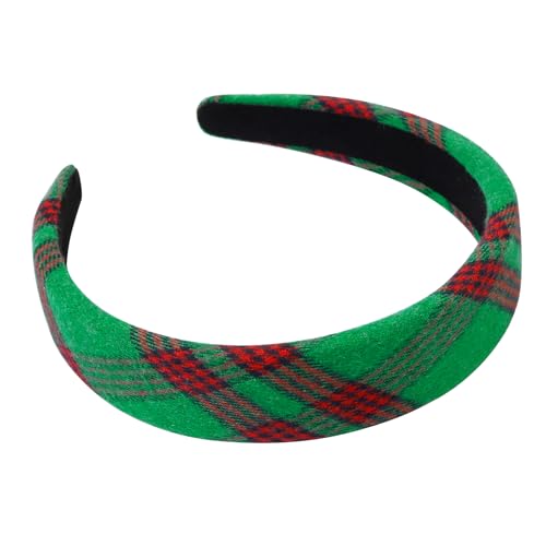 Christmas Headbands for Women Green Plaid Headband Velvet Padded Headband for Women’s Hair Girls Fashion Holiday Women Headbands for Hair Christmas Green Hair Accessories 1 Inch Thick Hair Bands