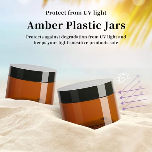 TUZAZO 4oz Amber Plastic Cosmetic Jars Leak-Proof Pack of 6 with Lids & Labels