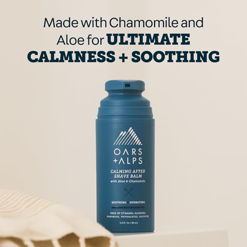 Oars + Alps Calming After Shave Balm and Lotion for Men, Dermatologist Tested and Infused with Aloe and Chamomile, TSA Friendly, 2.9 Fl Oz