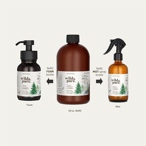 Wild & Pure EWG Verified Natural Body Wash Refill (18oz; Pack of 2) for Foamers/Spray | Cleanser, Deodorizer, Moisturizer | Face, Hands, Body | pH-Balanced, Plant-Based | Refillable Skincare