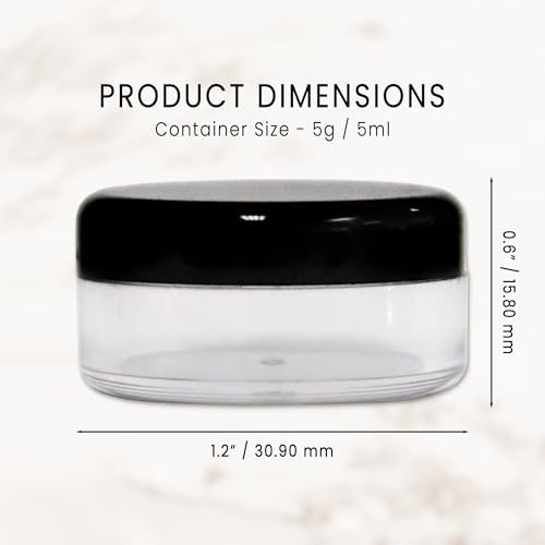 50 New empty 5 Gram (0.17 oz) Acrylic Round Jars - BPA Free Plastic Containers for Cosmetic, Lotion, Cream, Makeup, Bead, Eye shadow, Rhinestone, Samples, Pot, 5g/5ml (Black Lid 50 Jars)