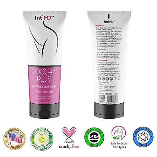 IntiMD Coochy Plus Intimate Shaving Cream - Moisturizing Razor Bump Care, 8 Fl Oz