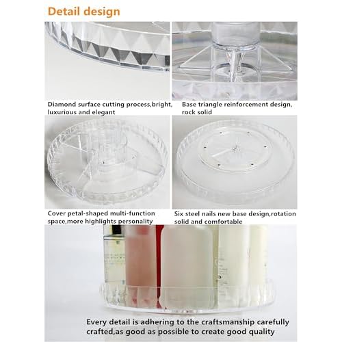 Diamond Pattern Three Layers Perfume Organizer, 360 Rotating Diamond Cosmetic Storage Box Transparent Acrylic Swivel Shelf Desktop Skin Care Product Dresser Finishing Valentines Day Gifts