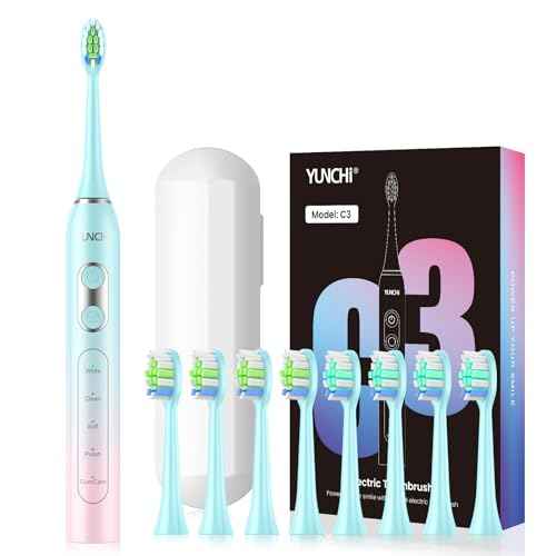 YUNCHI Sonic Electric Toothbrush for Adults & Kids, Rechargeable Battery Electric Toothbrush, 8 Brush Heads, 5 Modes, 44000 VPM Motor, 2 Min Smart Timer, IPX7 Waterproof, Travel Case, 90 Days-Gradient